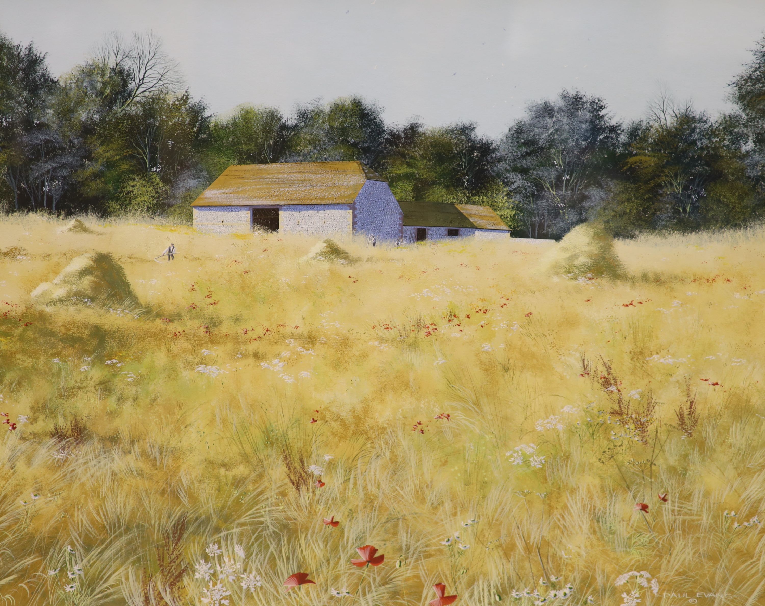 Paul Evans (1950-), gouache, 'Summer Meadow near Steyning' and 'Twin Oast House', signed, a pair, 45 x 56cm. 44 x 56cm